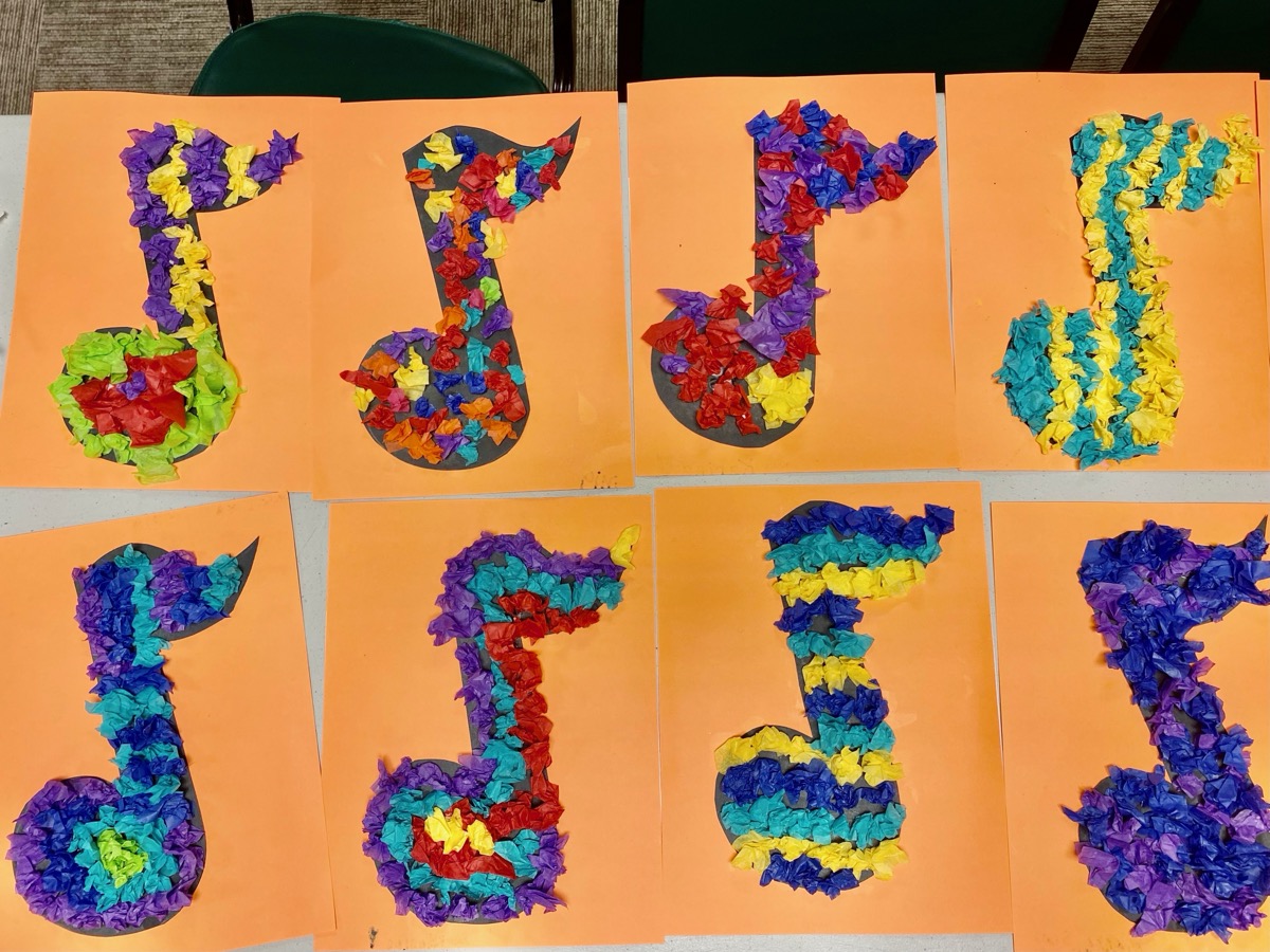 Music note collages and camp crafts